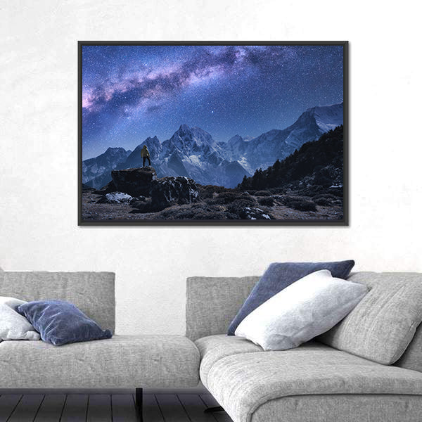 Space With Milky Way And Mountains Canvas Wall Art