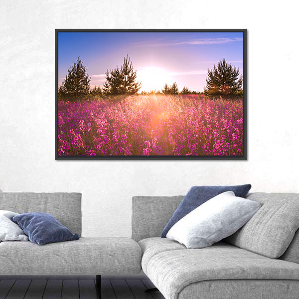 Blossoming Meadow at Sunrise Canvas Wall Art