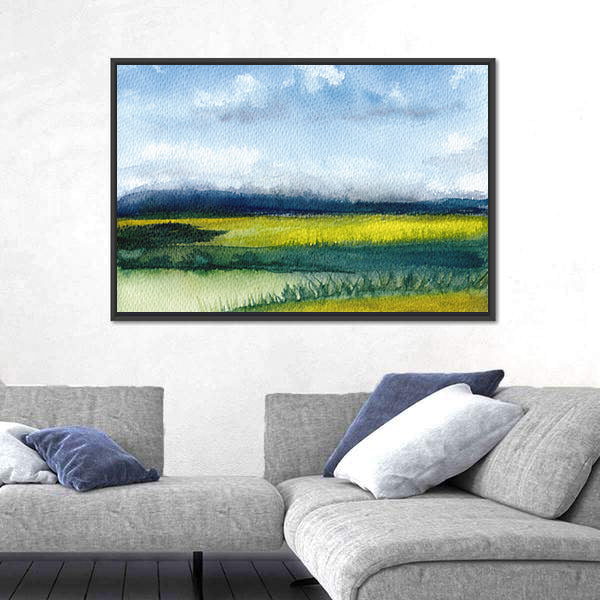 Hand-drawn Fields Watercolor Canvas Wall Art