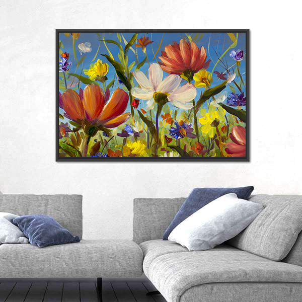 Vibrant Wildflower Meadow with Daisies Canvas Wall Art