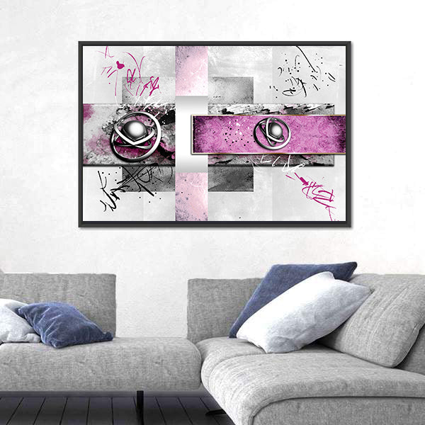 Magenta Band with Silver Orbs Abstract Canvas Wall Art