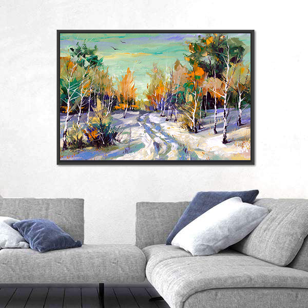 Road To Winter Woods Canvas Wall Art