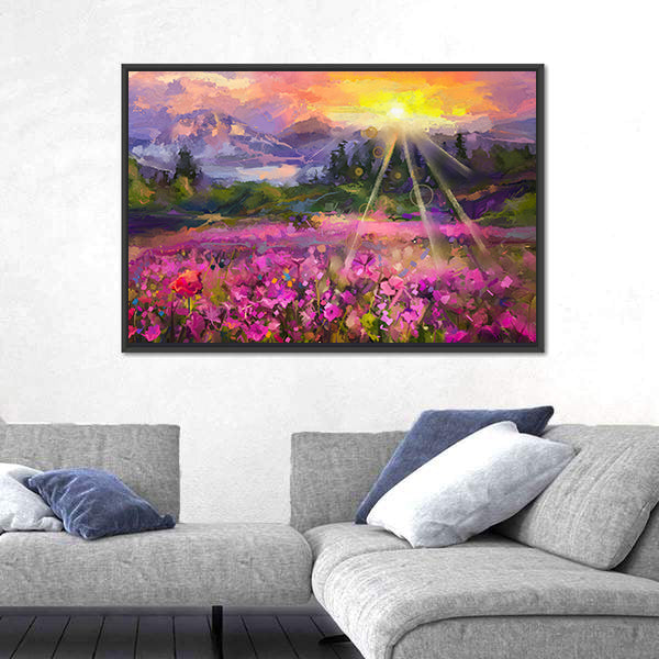 Purple Cosmos Meadow at Golden Hour Canvas Wall Art