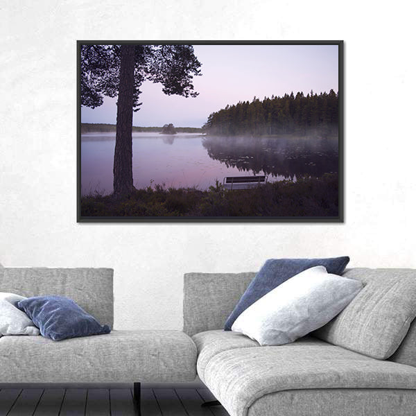 Misty Lake in Sweden Canvas Wall Art