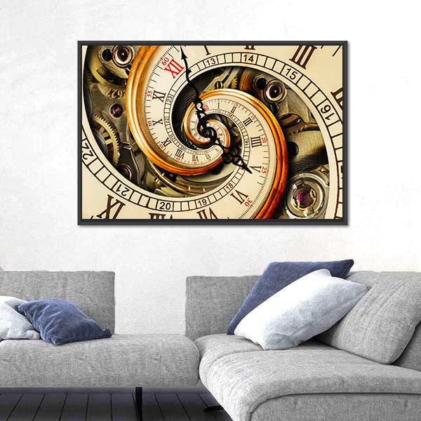 Spiral Clock Face with Gears Canvas Wall Art