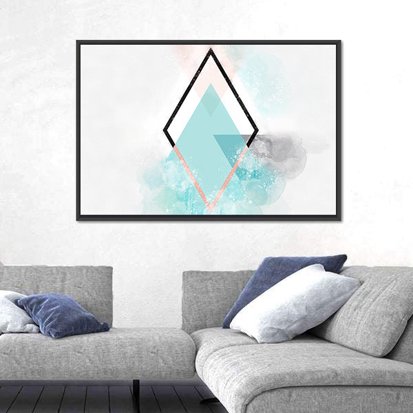 Scandinavian Teal Diamond Abstract Canvas Wall Art