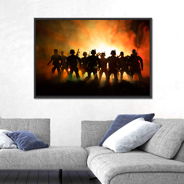 Military Silhouettes in Amber Haze Canvas Wall Art