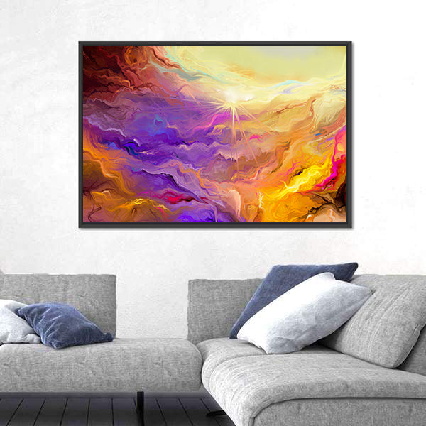Purple Yellow Brush Stroke Abstract Canvas Wall Art