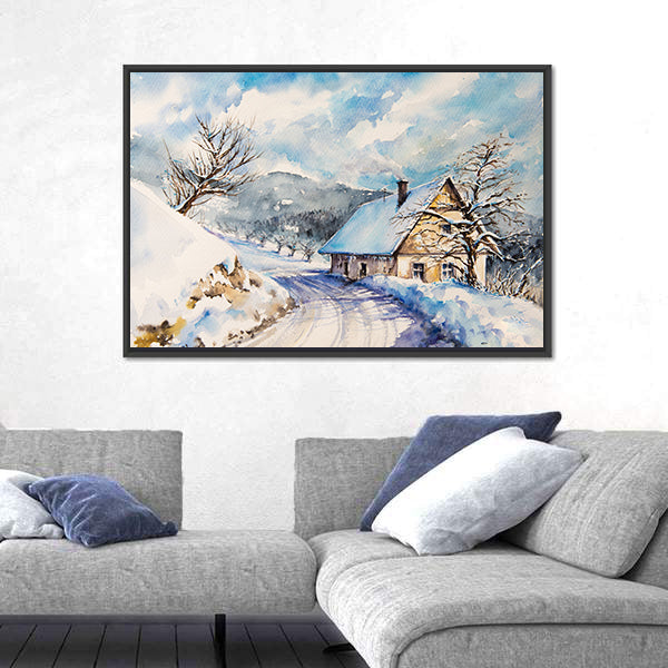 Heavy Snowfall In Winter Mountains Canvas Wall Art