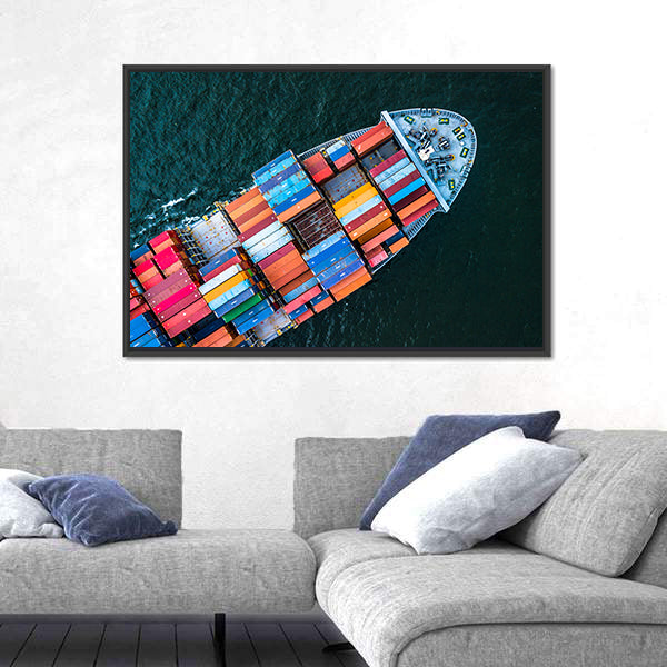 Birds-eye Cargo Ship with Containers Canvas Wall Art