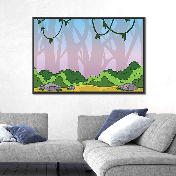 Seamless Cartoon Jungle Pattern Canvas Wall Art