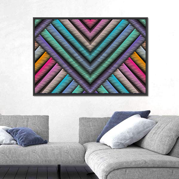 3d Striped Embroidery Chevron Canvas Wall Art