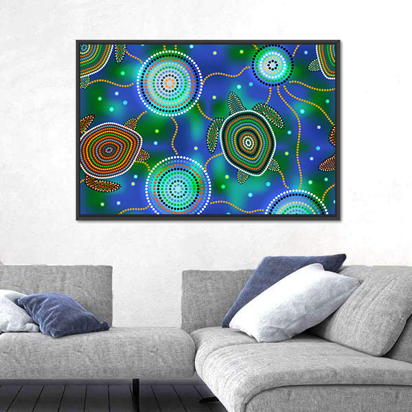 Aboriginal Dot Sea Turtles and Jellyfish Canvas Wall Art