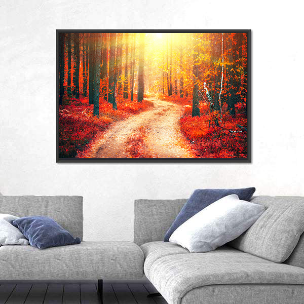 Autumnal Park With Pathway Canvas Wall Art