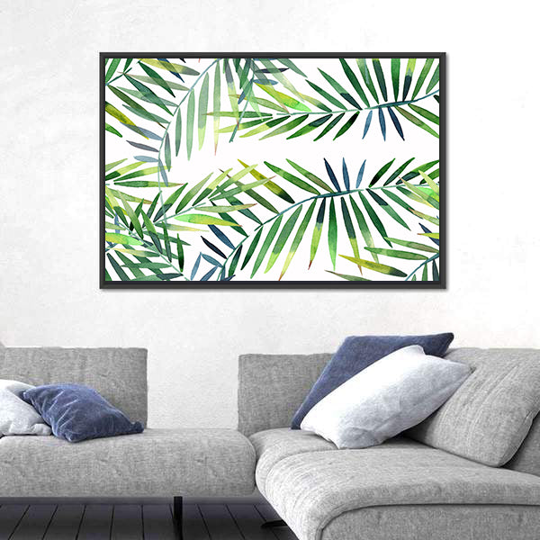 Green Tropical Palm Leaf Pattern Canvas Wall Art