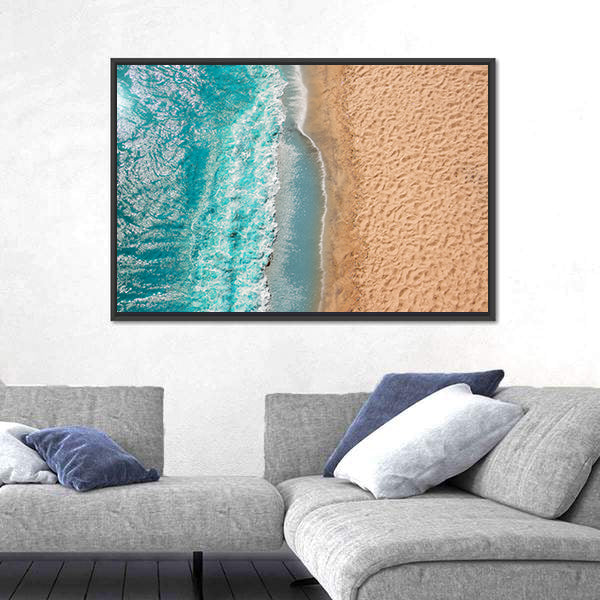 Coastline Beach Ocean Waves With Foam On The Sand Canvas Wall Art
