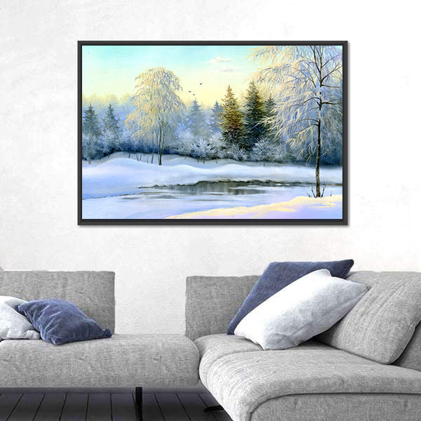 Frozen Lake In Winter Wood Canvas Wall Art