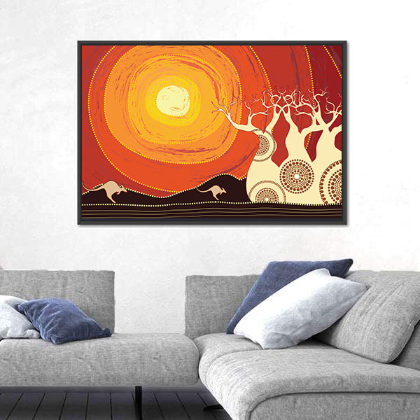 Baobab Trees and Kangaroos at Sunset Canvas Wall Art