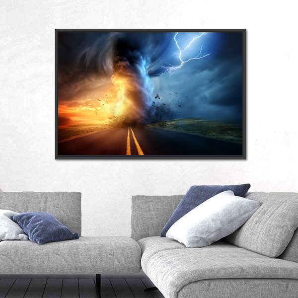 Tornado Over Sunset Road Canvas Wall Art