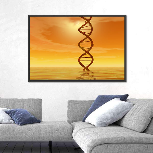 Golden Dna Helix Rising from Water Canvas Wall Art