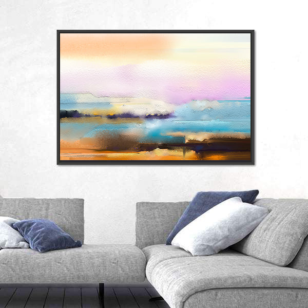 Impasto Abstract Horizon in Sunrise Colors Canvas Wall Art