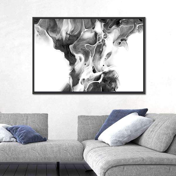 Black and White Ink Flow Abstract Canvas Wall Art