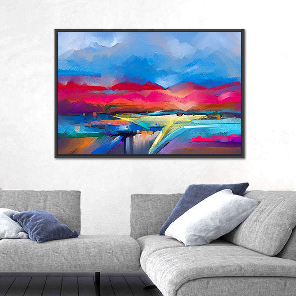 Colorful Abstract Mountain Landscape Canvas Wall Art