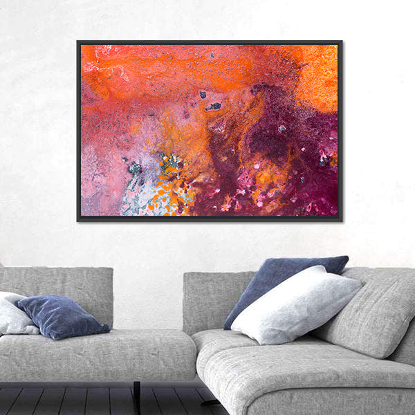 Fluid Acrylic Pour Abstract in Orange and Purple Canvas Wall Art