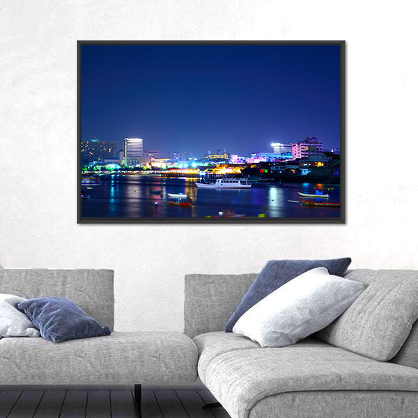 Night View Of The Pattaya City In Thailand Canvas Wall Art