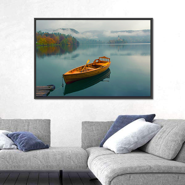 Lonely Boat on Lake Bled Canvas Wall Art