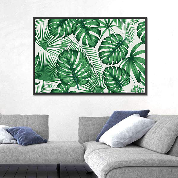 Monstera and Palm Leaves Pattern Canvas Wall Art