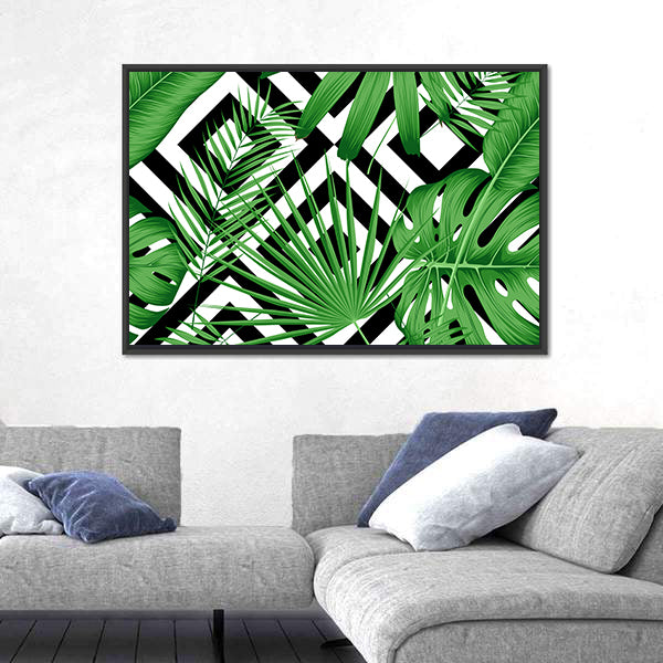 Geometric Tropical Leaves Pattern Canvas Wall Art