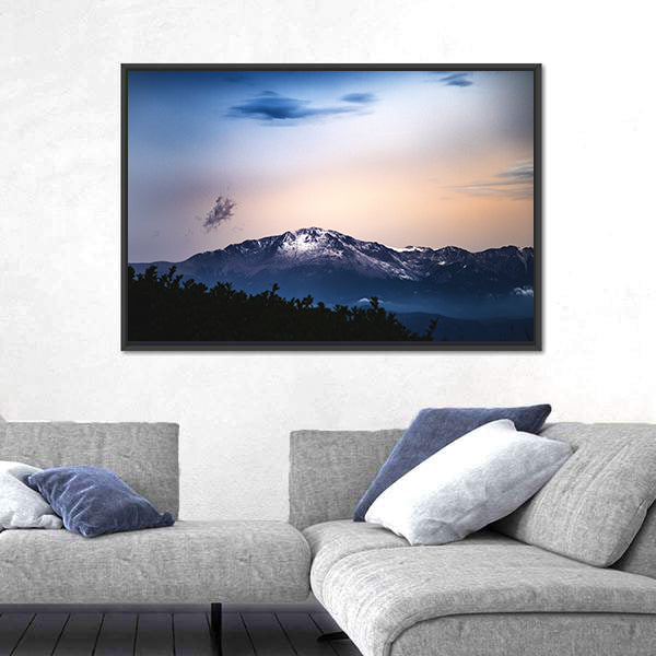 Snow Capped Pikes Peak In Colorado Springs Canvas Wall Art