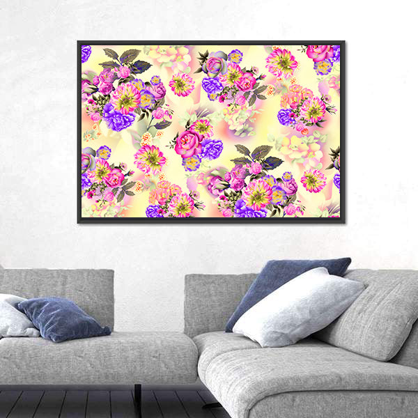 Summer Garden Roses &amp; Iris Flowers Canvas Wall Art