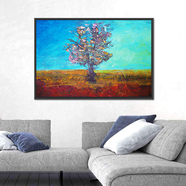 Solitary Blossom Tree in Field Canvas Wall Art