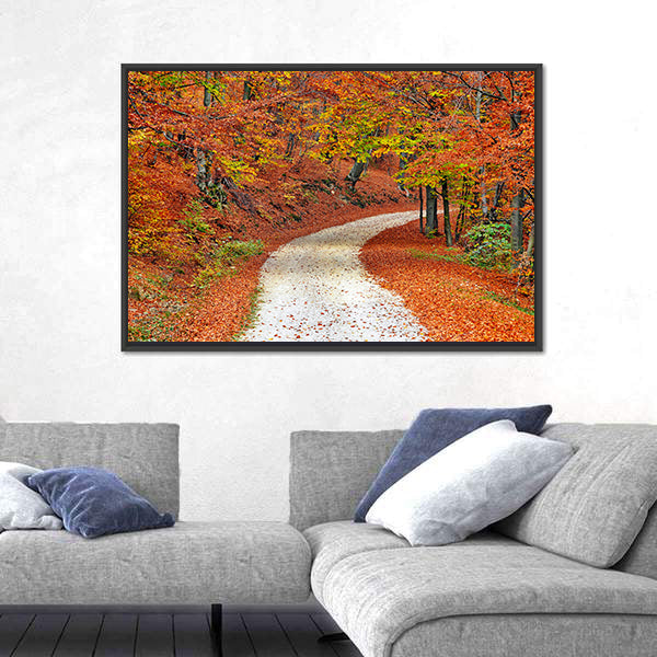 Autumn Misty Forest In Fall Canvas Wall Art