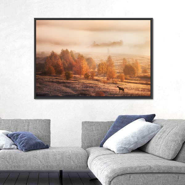 Autumn Horse in Russian Jungle Canvas Wall Art