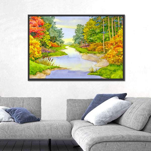 Autumn Forest Creek Canvas Wall Art