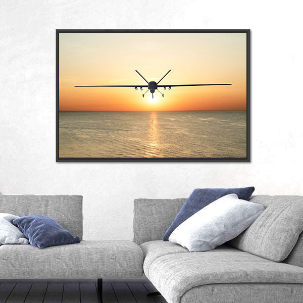 Military Drone at Sunset Canvas Wall Art