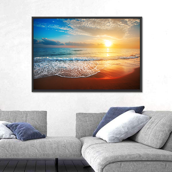 Sea Beach At Sunset Canvas Wall Art