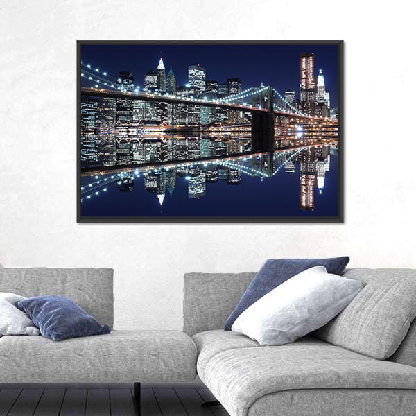 Brooklyn Bridge and Manhattan Skyline Reflection Canvas Wall Art