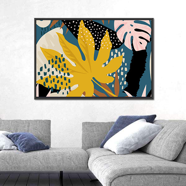 Abstract Tropical Leaves Pattern Canvas Wall Art