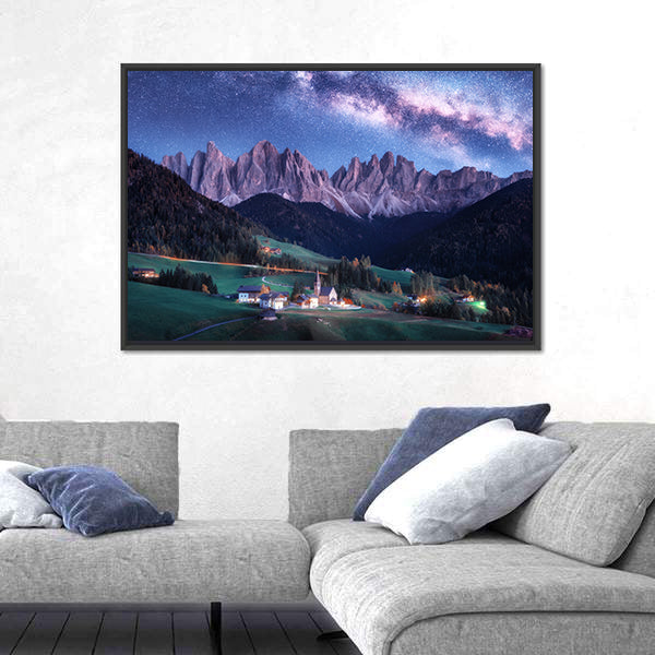 Santa Maddalena And Milky Way In Italy Canvas Wall Art