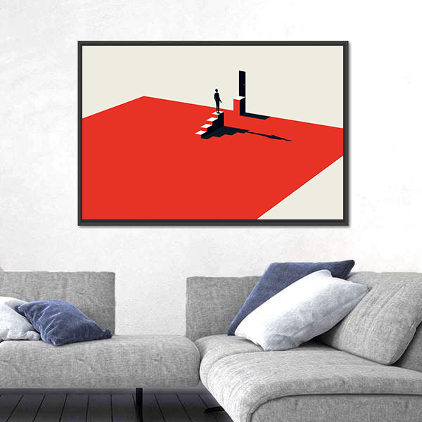 Solitary Figure on Red Stairs Canvas Wall Art