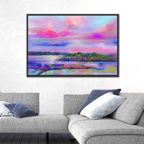 Meadow In Colorful Sky Canvas Wall Art