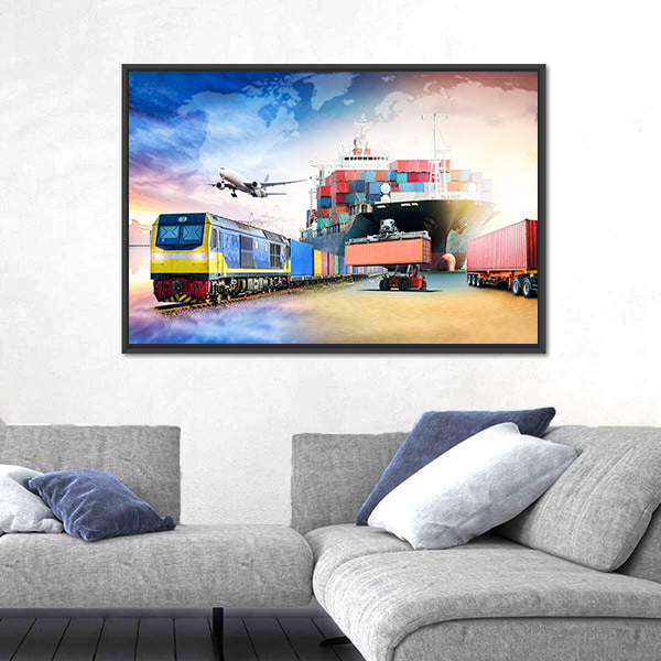 Global Logistics Transport Collage Canvas Wall Art