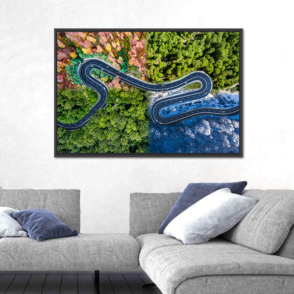 Highway Through The Forest Canvas Wall Art