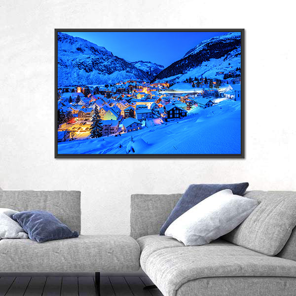 Andermatt Village In Swiss Alps Mountains Canvas Wall Art