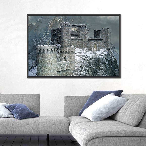 Medieval Castle In A Winter Canvas Wall Art