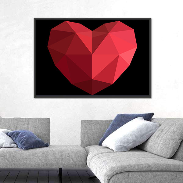 Faceted Red Geometric Heart Canvas Wall Art